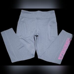 Reebok Girls' Light Gray Leggings with Pink Logo